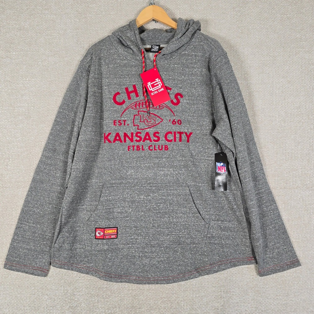 Ultra Game NFL Kansas City Chiefs Hoodie Mens XL Gray FTBL Club Pullover